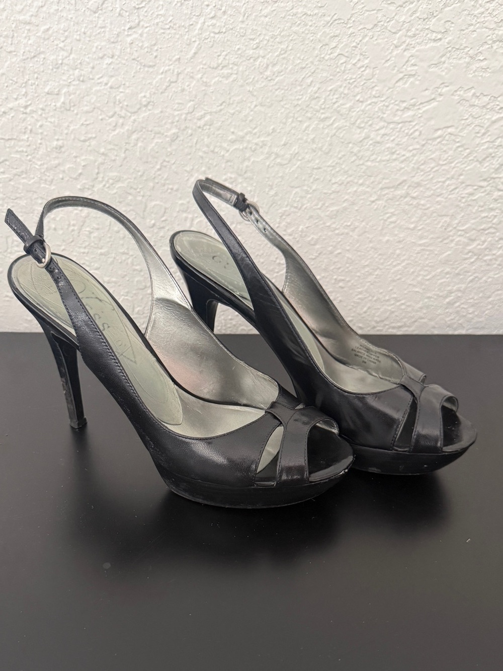 Guess Black Peep-Toe Slingback High Heels